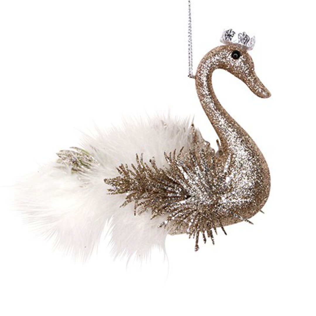 Pale Gold, White Feather Swan 12cm image 0